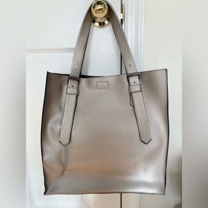 Express, Silver leather-look, Tote Bag. Magnetic close.